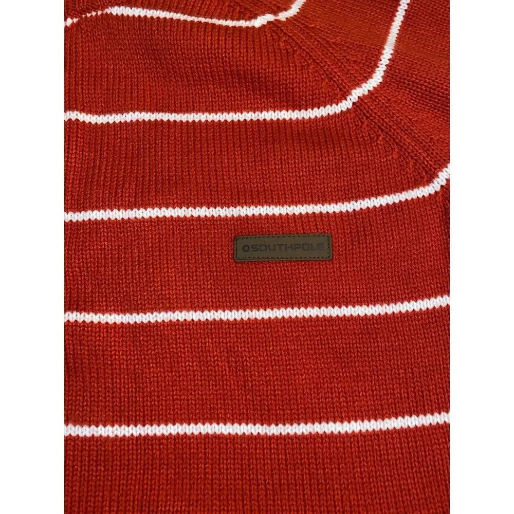 SOUTHPOLE Vtg Red Striped 1/4 Zip Rib Knit SWEATER Men's XL - Picture 2 of 9